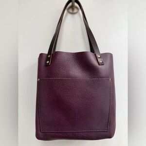 Portland Leather Goods Classic Tote Plum black handles New in Original Box